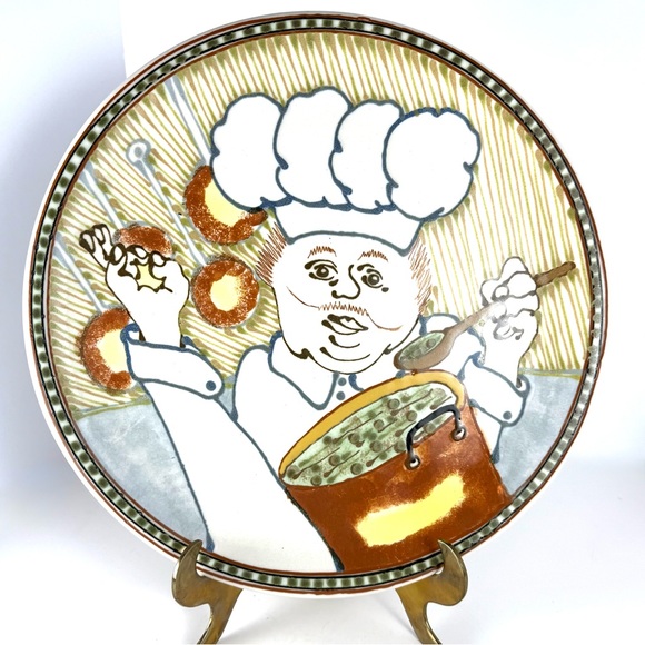 Other - Vintage Janet Rothwoman Pottery Chef Platter 1970s CA Ceramic Hand Painted 13.5”
